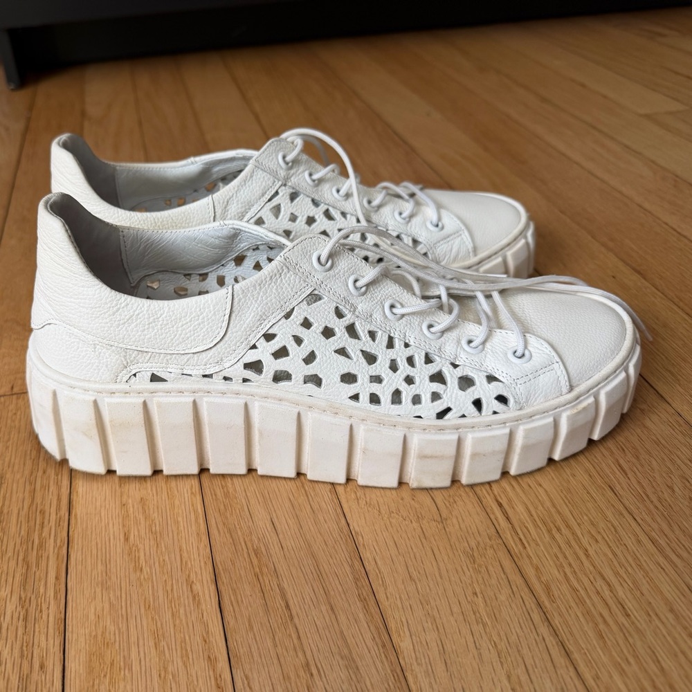 White Laser-Cut Platform Lace-Up Sneaker for Women